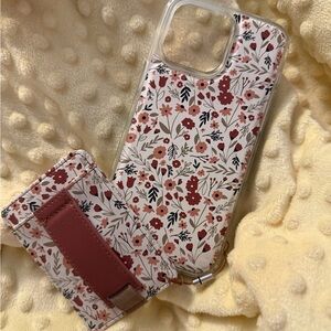 Floral Pattern iPhone 14 Pro Max Case with Card Holder - Red and White